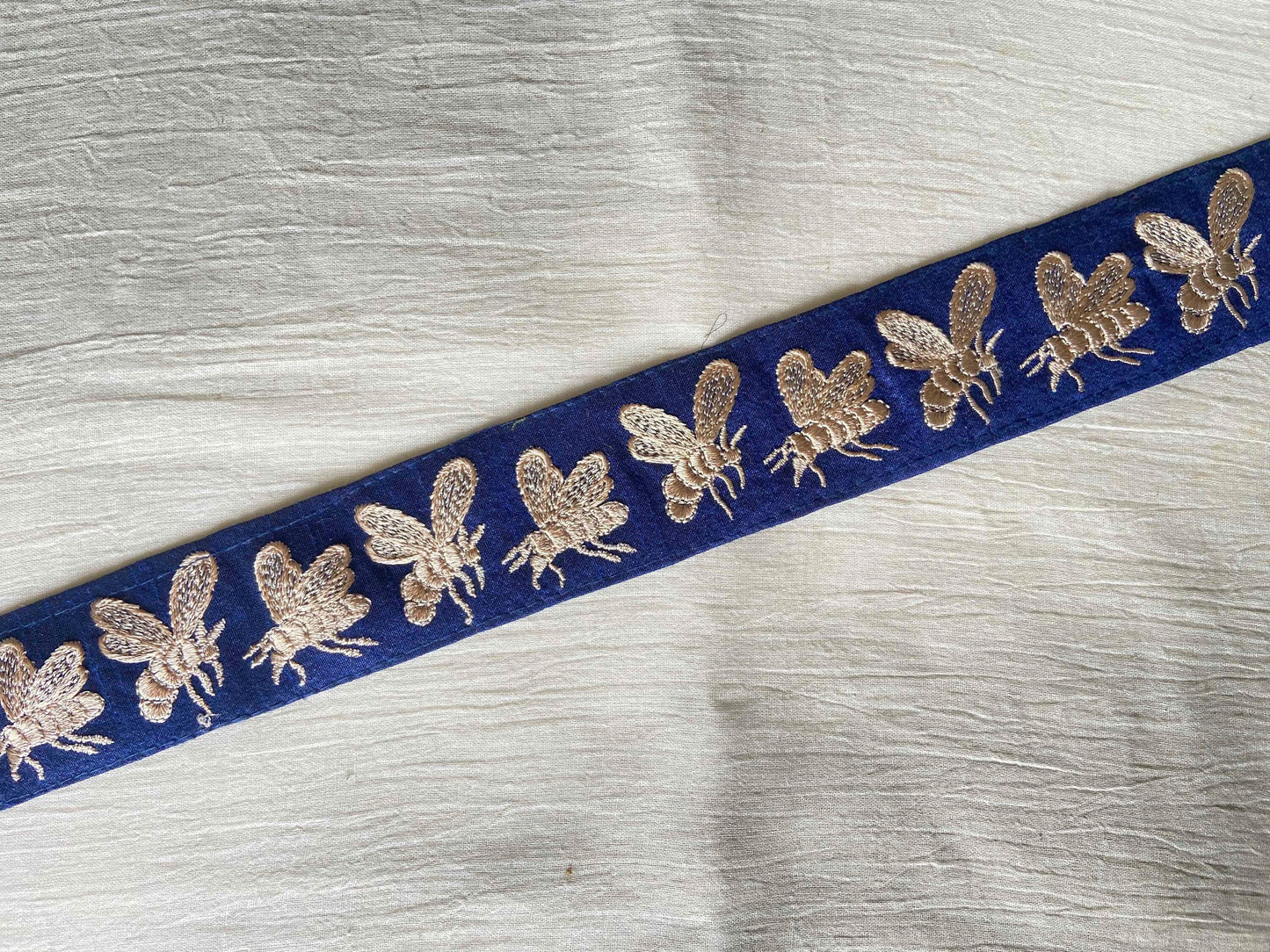 Quirky Blue Bee Embroidered Trim,Honeybee Border,Boho Insect Embroidered Lace,Quirky Indian Saree Border,Price/mtr