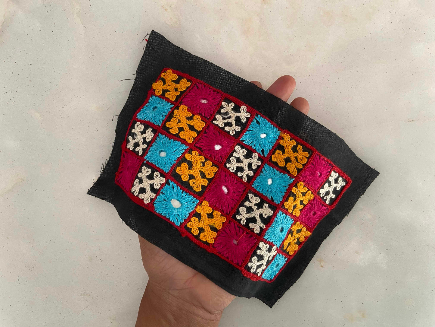 Black Multicolour Kutchi Embroidered Patch,Handmade Mirror Applique,Earthy Boho Tribal Banjara Black Mirror Embroidery Patch,DIY Patch