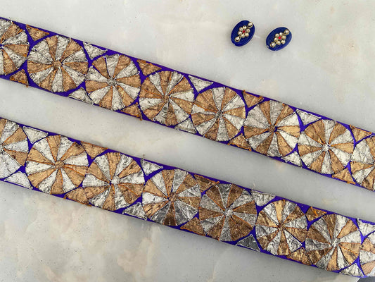 Vintage Purple Gold Gota Trim,Handmade Silver Gold Embroidered Border,Purple Gota Patti Lace,Bridal Saree Border,Indian Fabric Trim,Price/mt