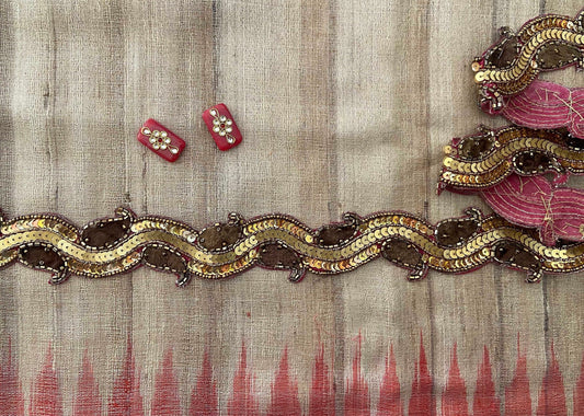 Vintage Paisley Gold Sequin Trim,Indian Handmade Embroidered Old Gold Floral Lace, Gold Lace,Bridal Saree Border,Designer Trim,Price/mtr