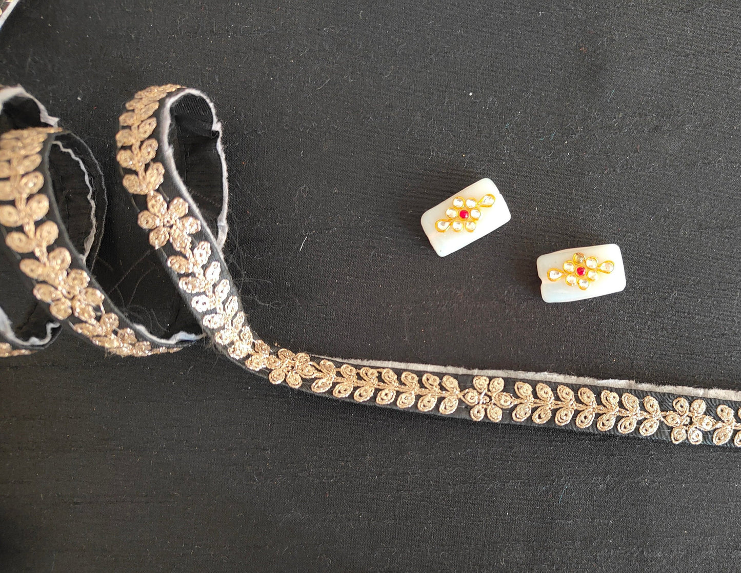 Black Gold Thin Sequin Trim,Embroidered Indian Border,Black Gold Floral Lace,Black Saree Border,Price for 2 mtrs