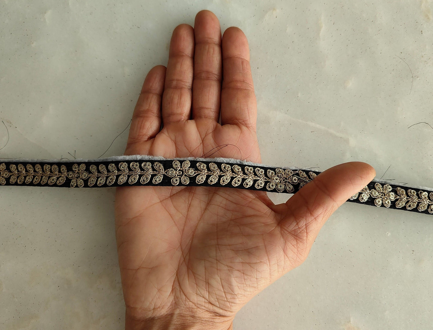 Black Gold Thin Sequin Trim,Embroidered Indian Border,Black Gold Floral Lace,Black Saree Border,Price for 2 mtrs