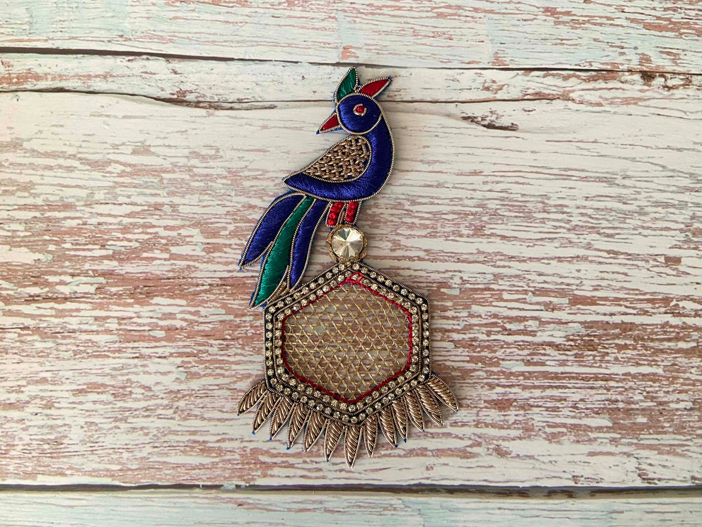 Boho Colourful peacock embroidered patch,Handmade golden cutwork peacock window lattice applique, Indian bird patch,Sew on DIY Patch