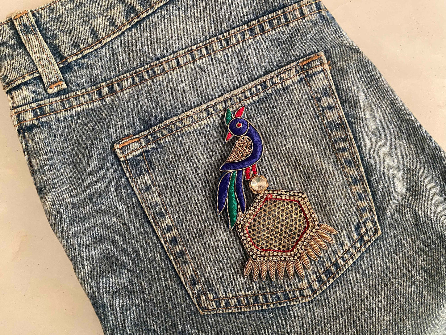 Boho Colourful peacock embroidered patch,Handmade golden cutwork peacock window lattice applique, Indian bird patch,Sew on DIY Patch