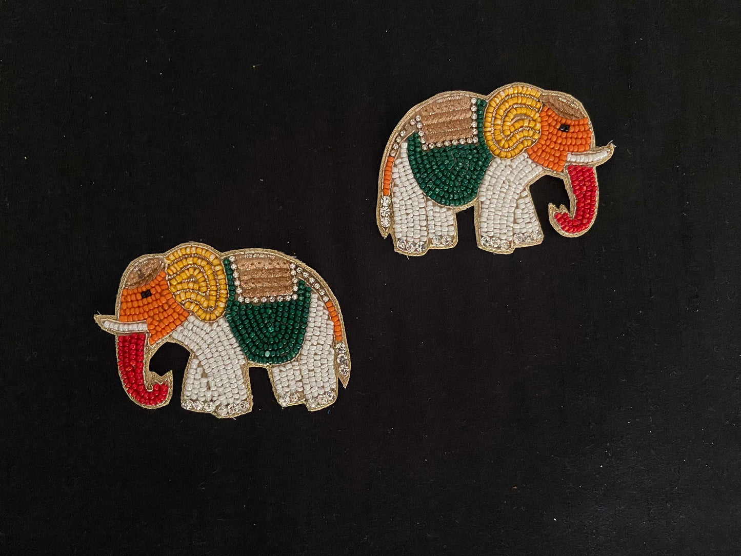 White Orange Elephant Beaded Patch,Handmade embroidered elephant applique, Quirky Boho Exotic Indian Animal patch, DIY Animal Patch