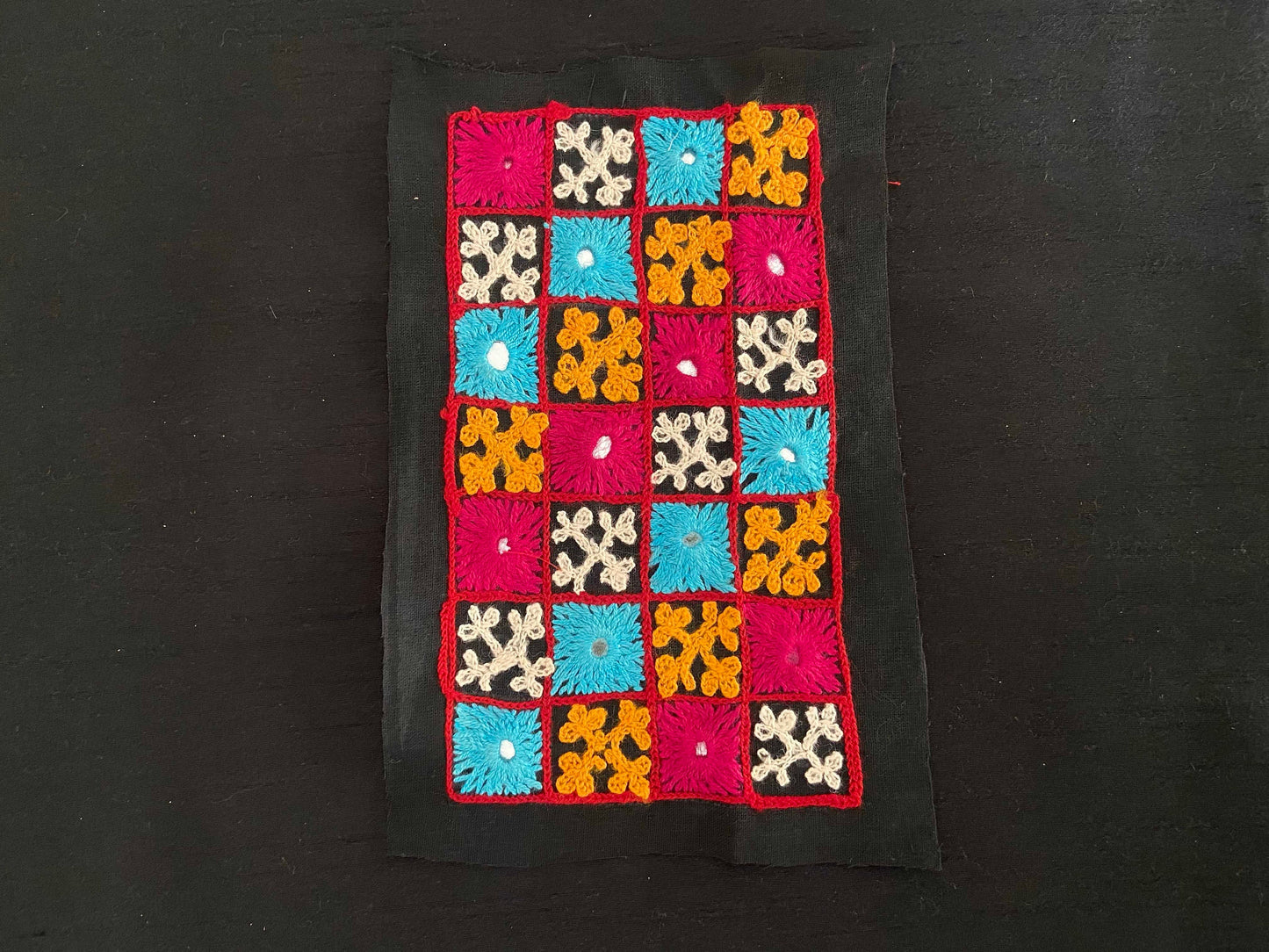 Black Multicolour Kutchi Embroidered Patch,Handmade Mirror Applique,Earthy Boho Tribal Banjara Black Mirror Embroidery Patch,DIY Patch