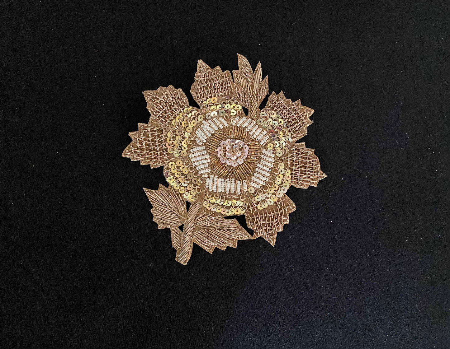 Gold Sequin Floral Embroidered patch,Handmade embroidered applique, Golden Floral applique, Gold Sequin Applique, DIY Patch