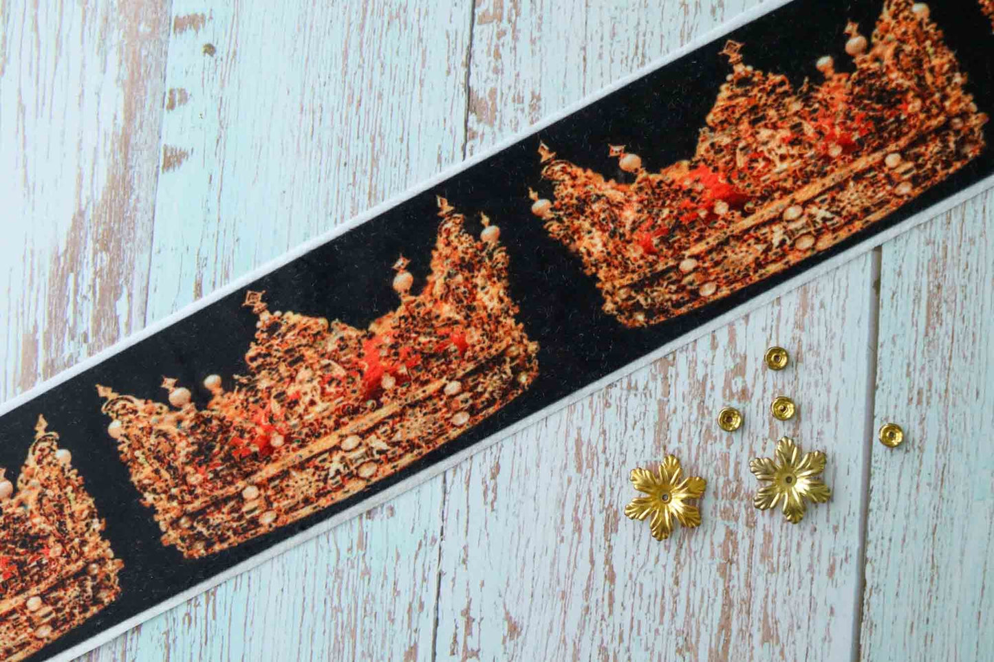 Royal Crown Digital Print Trim,Black Orange Regal Headgear Border,Quirky Boho Digital Print Lace,Bridal Digital Saree Border,Price/mtr