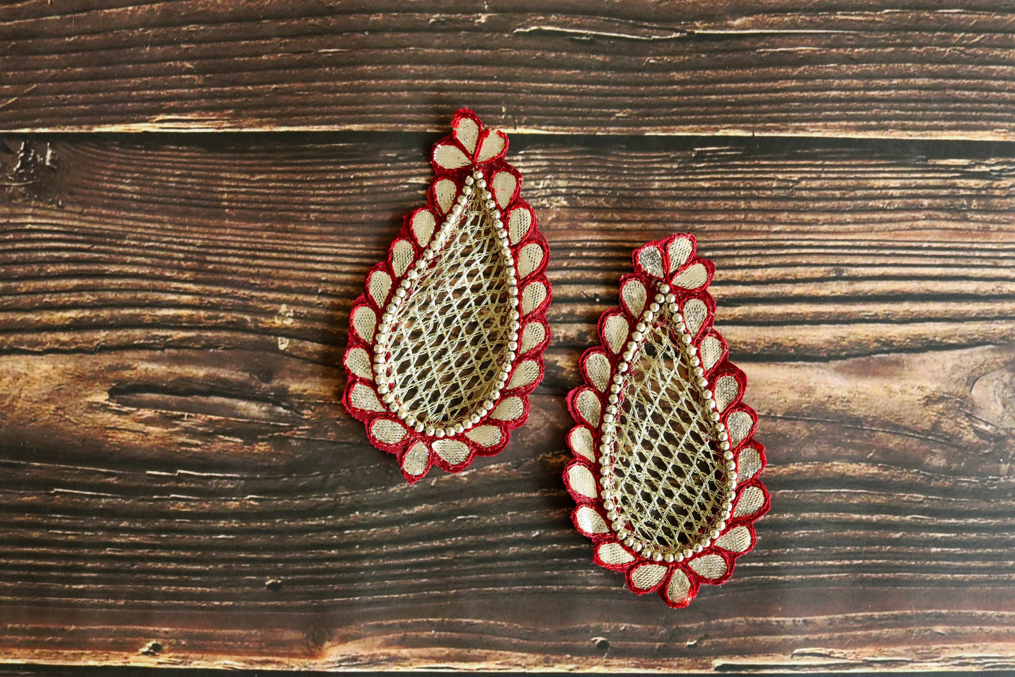 Red Gold vintage Paisley patch, Handmade embroidered Regal Red Gold applique, Red Gold patch, Bridal Paisley DIY Patch