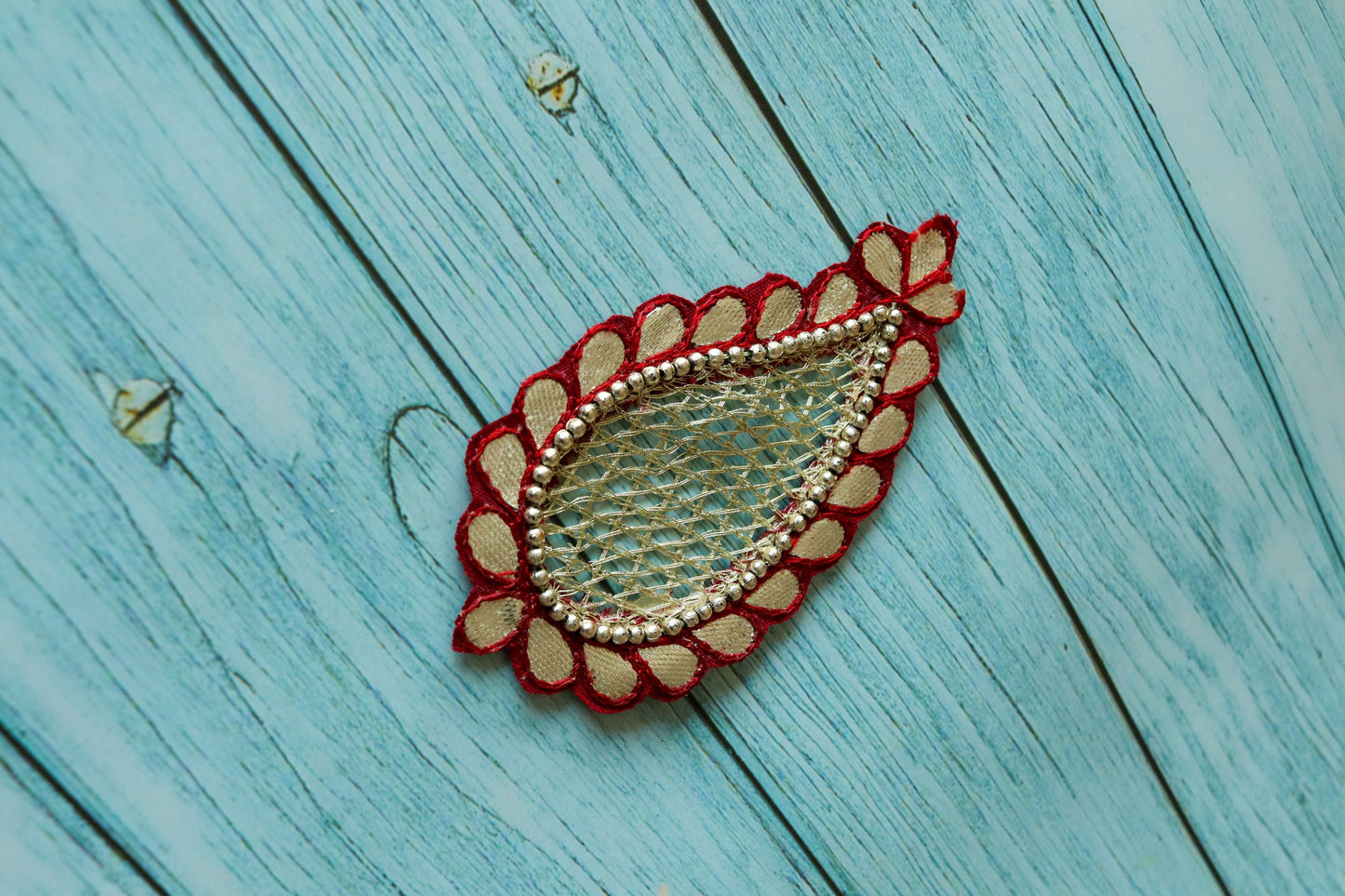 Red Gold vintage Paisley patch, Handmade embroidered Regal Red Gold applique, Red Gold patch, Bridal Paisley DIY Patch