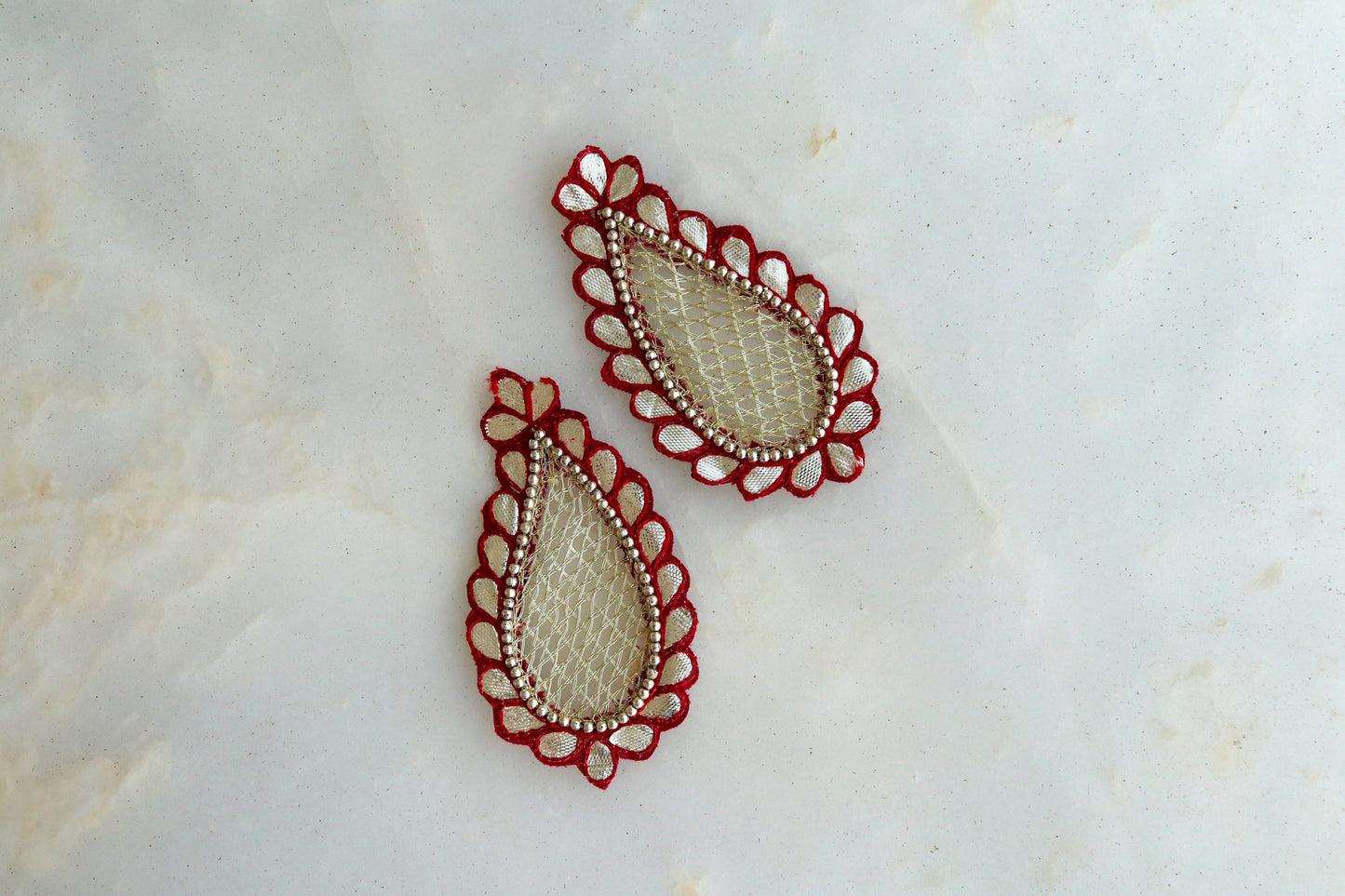 Red Gold vintage Paisley patch, Handmade embroidered Regal Red Gold applique, Red Gold patch, Bridal Paisley DIY Patch