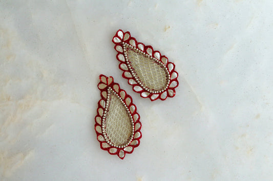 Red Gold vintage Paisley patch, Handmade embroidered Regal Red Gold applique, Red Gold patch, Bridal Paisley DIY Patch