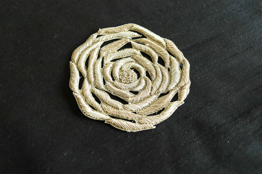 Rose Silver Cutwork Floral Patch,Handmade embroidered Zari Zardozi large flower applique, Silver wedding Floral patch, DIY Patch