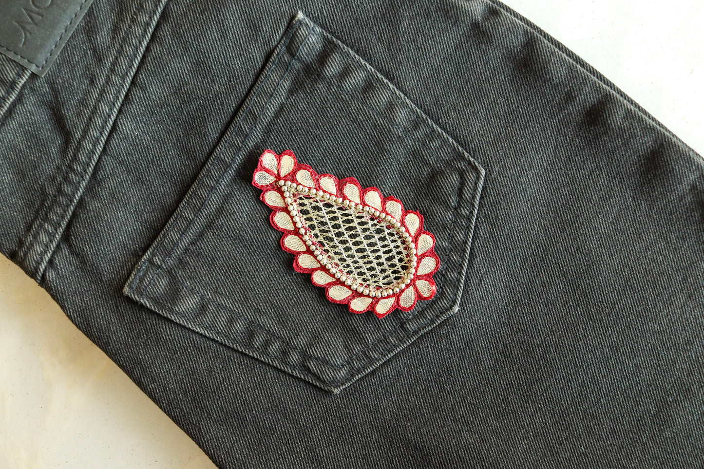 Red Gold vintage Paisley patch, Handmade embroidered Regal Red Gold applique, Red Gold patch, Bridal Paisley DIY Patch