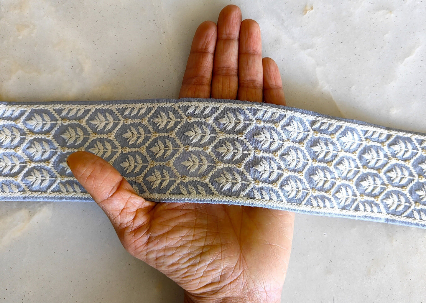 Green White Floral Net Trim, Indian Fabric Embroidered Border, Mint Green Stripes Lace, Lucknowi Chikankari Saree Border, Price/mtr,インド刺繍リボン