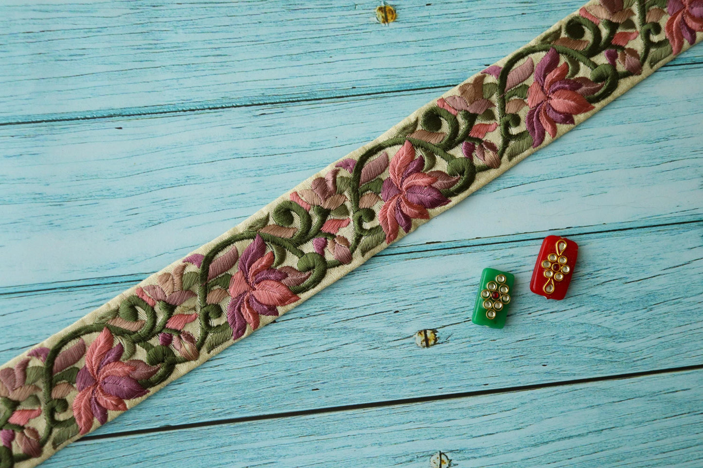 Pink Pastel Floral Embroidered Trim, Indian Fabric Embroidered Border, Pink Floral Lace, Parsi Embroidery Pastel Saree Border, Price/mtr