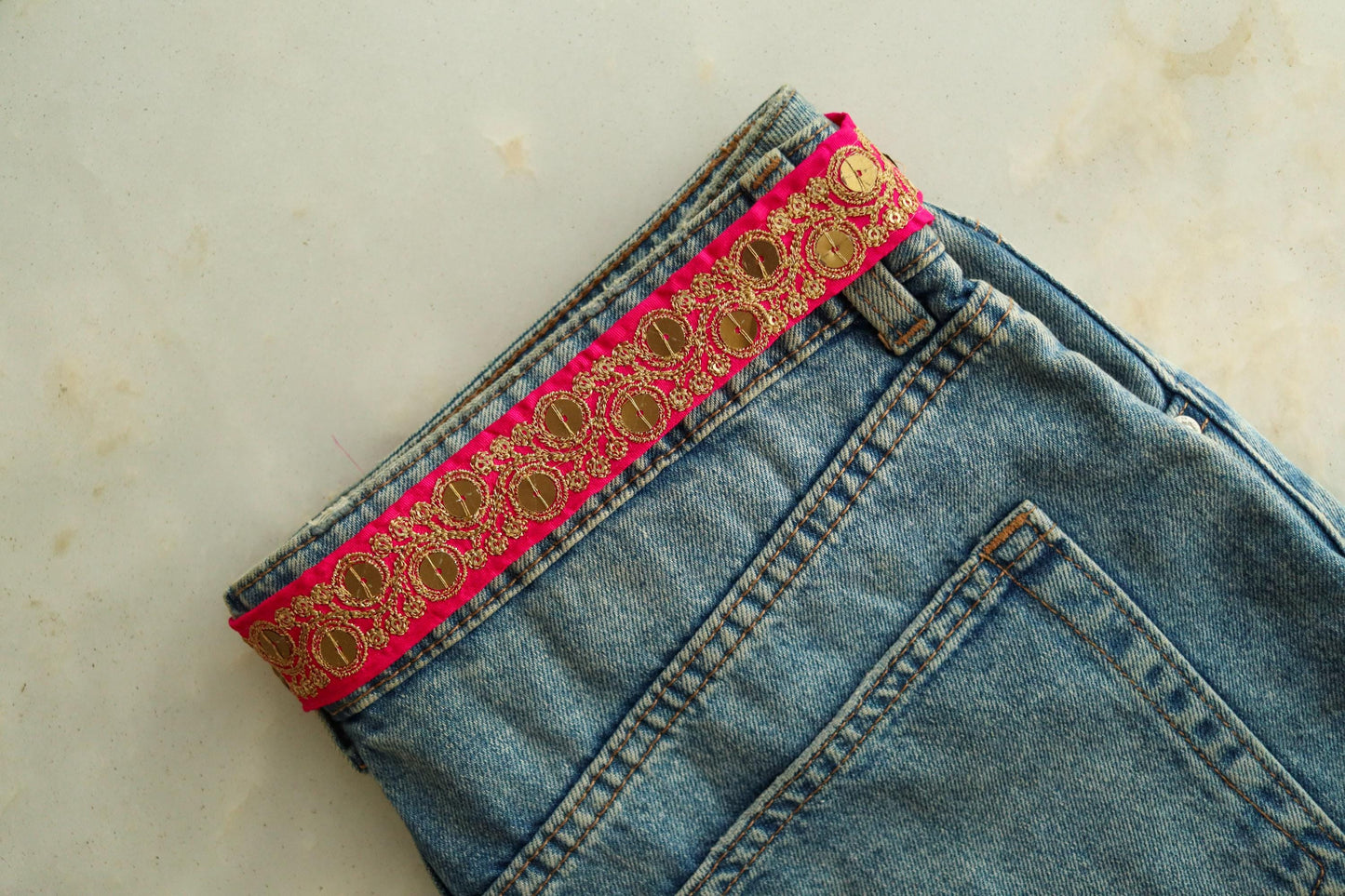 Pink Gold Sequin Embroidered Trim, Indian Sequin Border, Pink Floral Lace, Pink Saree Border, Indian Fabric Trim, Price/mtr