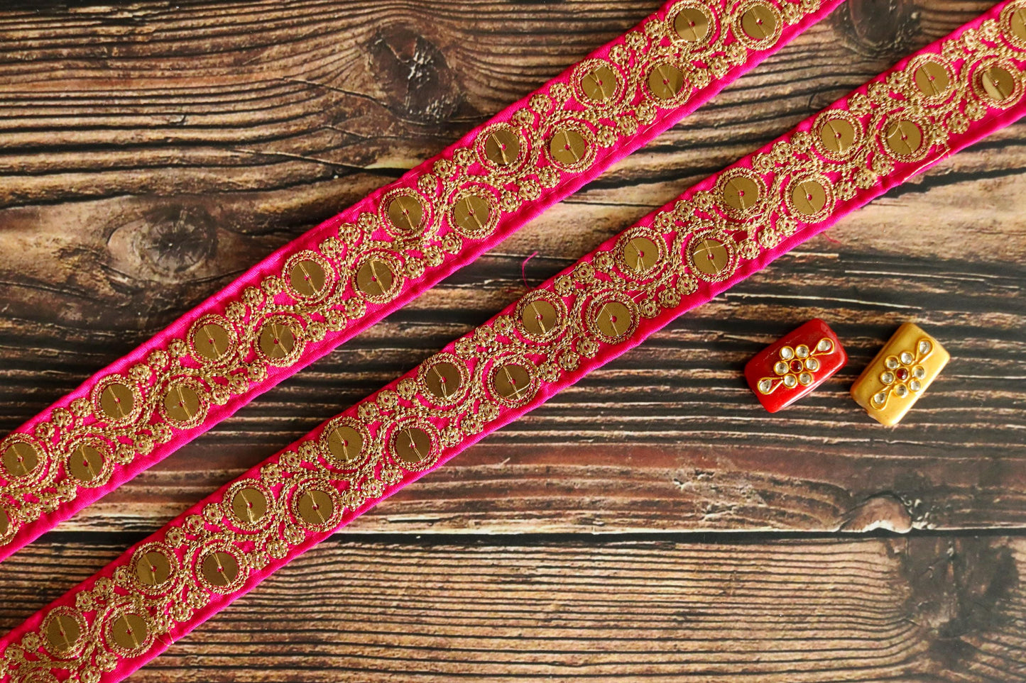 Pink Gold Sequin Embroidered Trim, Indian Sequin Border, Pink Floral Lace, Pink Saree Border, Indian Fabric Trim, Price/mtr