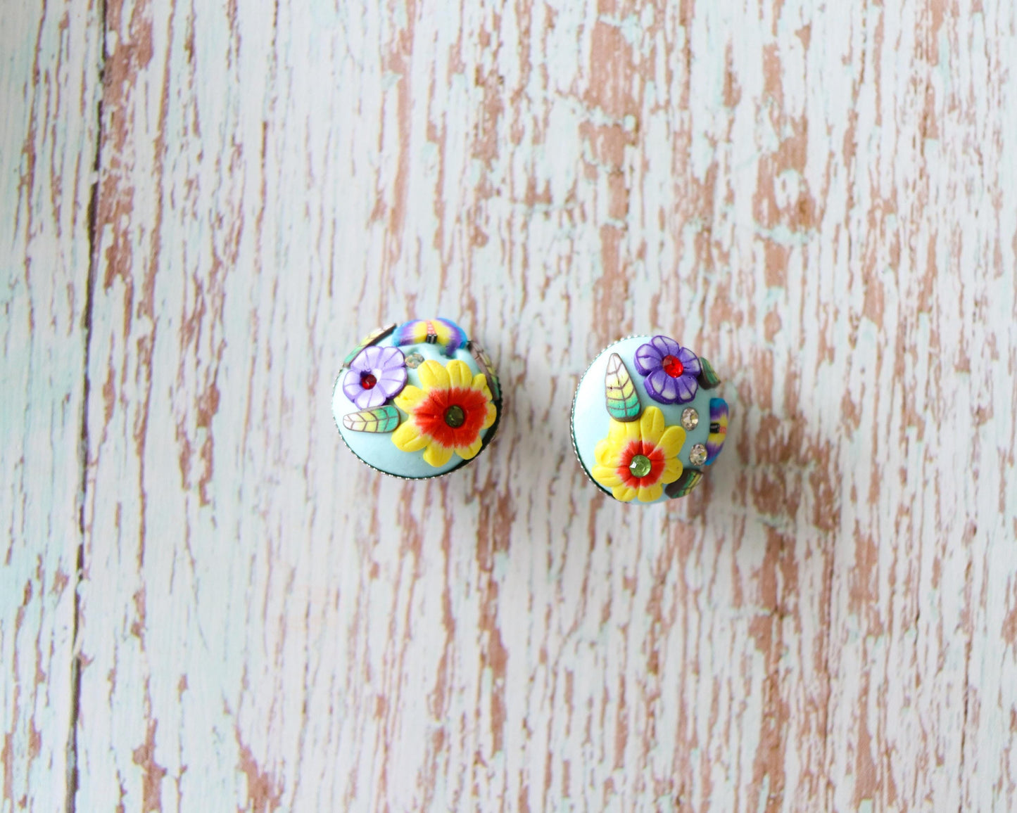 Light Blue Green Floral Buttons, Handmade Cute Quirky Resin Buttons, 3D Miniature Floral Charms, Jacket Tote Bag Sherwani Buttons, 2 pcs