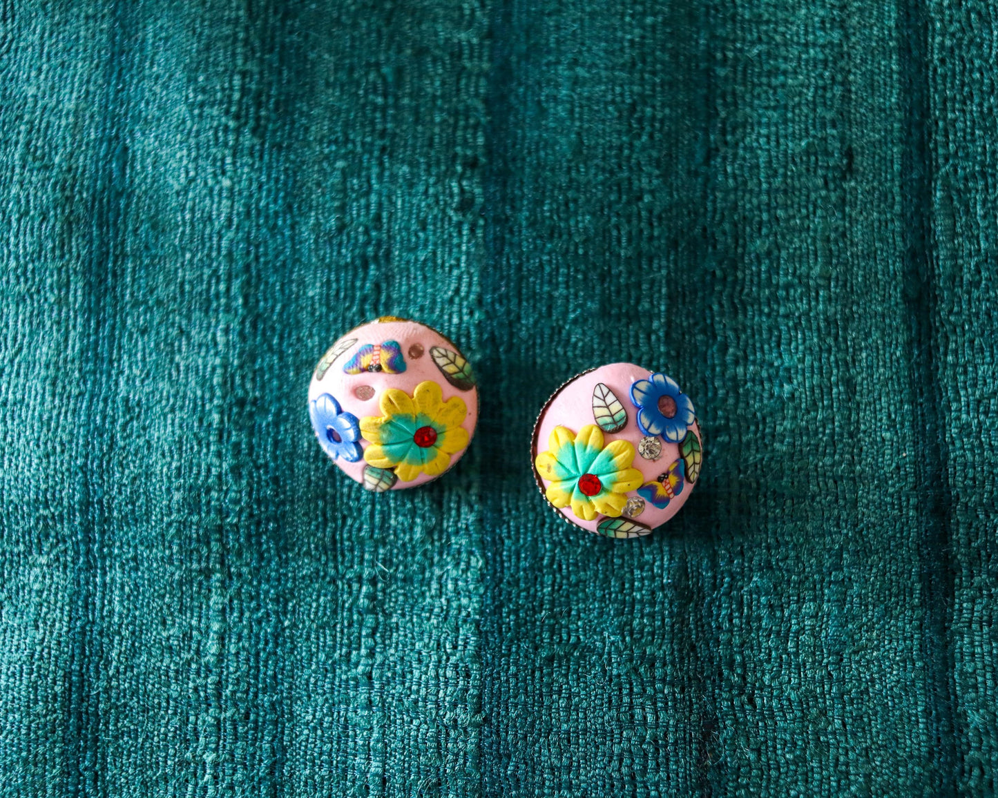 Pink Yellow Floral Resin Buttons, Handmade Cute Quirky Resin Buttons, 3D Miniature Floral Charms, Jacket Tote Bag Sherwani Buttons, 2 pcs
