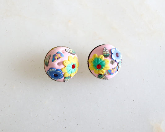 Pink Yellow Floral Resin Buttons, Handmade Cute Quirky Resin Buttons, 3D Miniature Floral Charms, Jacket Tote Bag Sherwani Buttons, 2 pcs