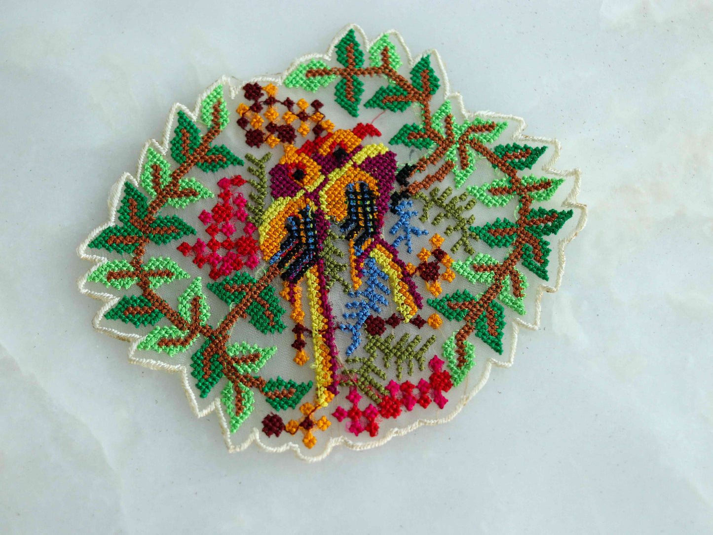 Multicolour Parrots embroidered patch,Cross stitch Parrot applique, Colourful fabric bird patch,Quirky Boho DIY Bird Patch