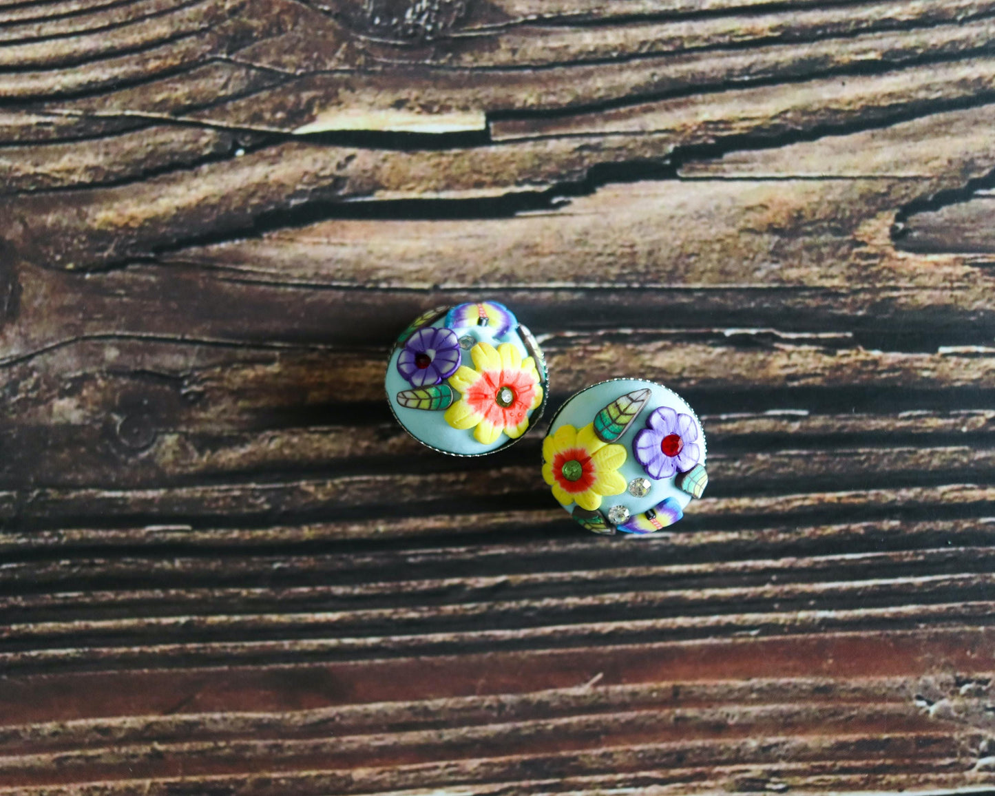 Light Blue Green Floral Buttons, Handmade Cute Quirky Resin Buttons, 3D Miniature Floral Charms, Jacket Tote Bag Sherwani Buttons, 2 pcs