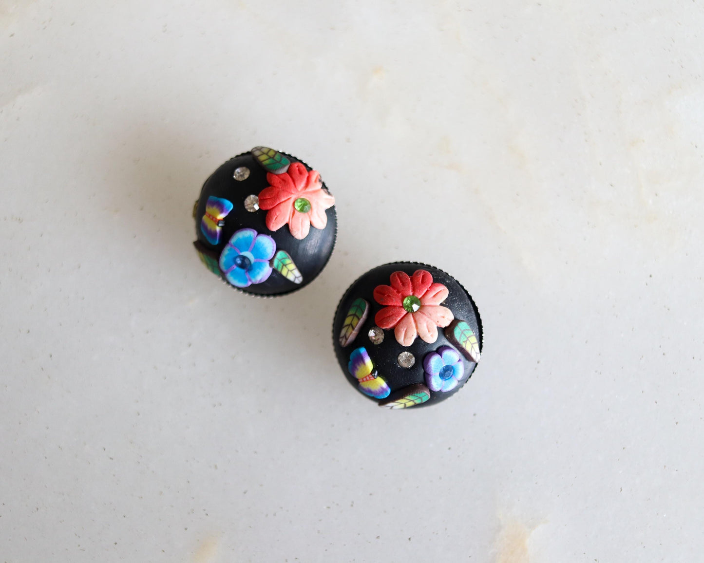 Black Pink Floral Resin Buttons, Handmade Cute Quirky Butterfly Resin Buttons, 3D Miniature Charms, Jacket Tote Bag Sherwani Buttons, 2 pcs