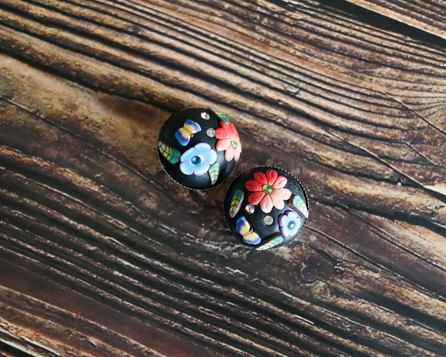 Black Pink Floral Resin Buttons, Handmade Cute Quirky Butterfly Resin Buttons, 3D Miniature Charms, Jacket Tote Bag Sherwani Buttons, 2 pcs