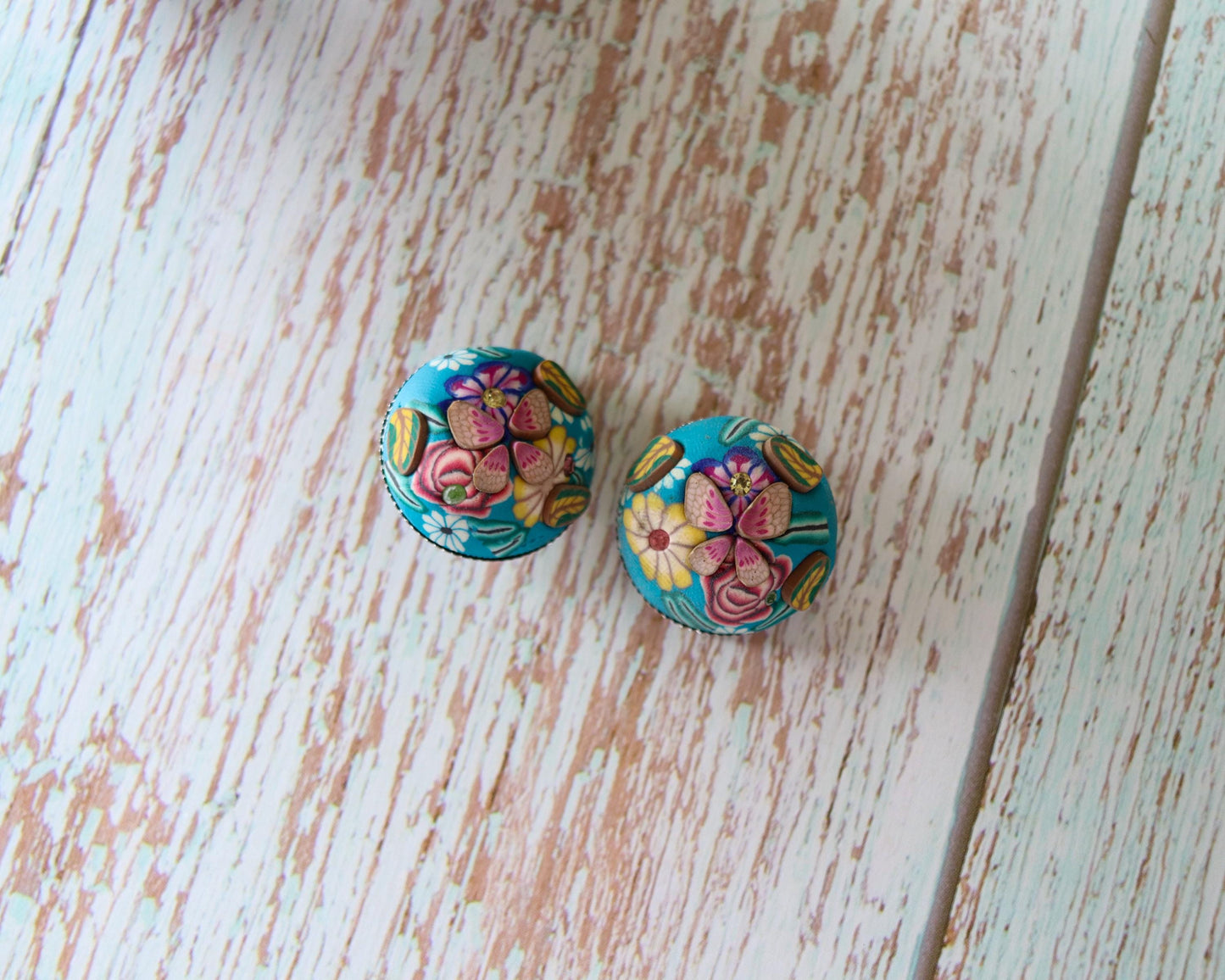 Blue Pink Floral Resin Buttons, Handmade Cute Quirky Butterfly Resin Buttons, 3D Miniature Charms, Jacket Tote Bag Sherwani Buttons, 2 pcs