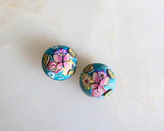 Blue Pink Floral Resin Buttons, Handmade Cute Quirky Butterfly Resin Buttons, 3D Miniature Charms, Jacket Tote Bag Sherwani Buttons, 2 pcs