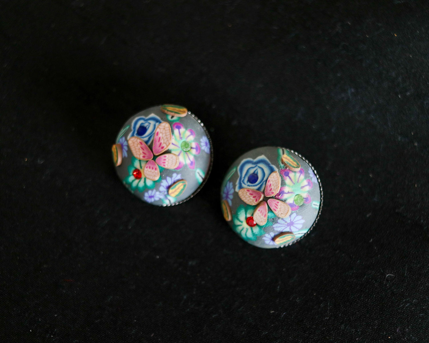 Blue Pink Floral Resin Buttons, Handmade Cute Quirky Butterfly Resin Buttons, 3D Miniature Charms, Jacket Tote Bag Sherwani Buttons, 2 pcs