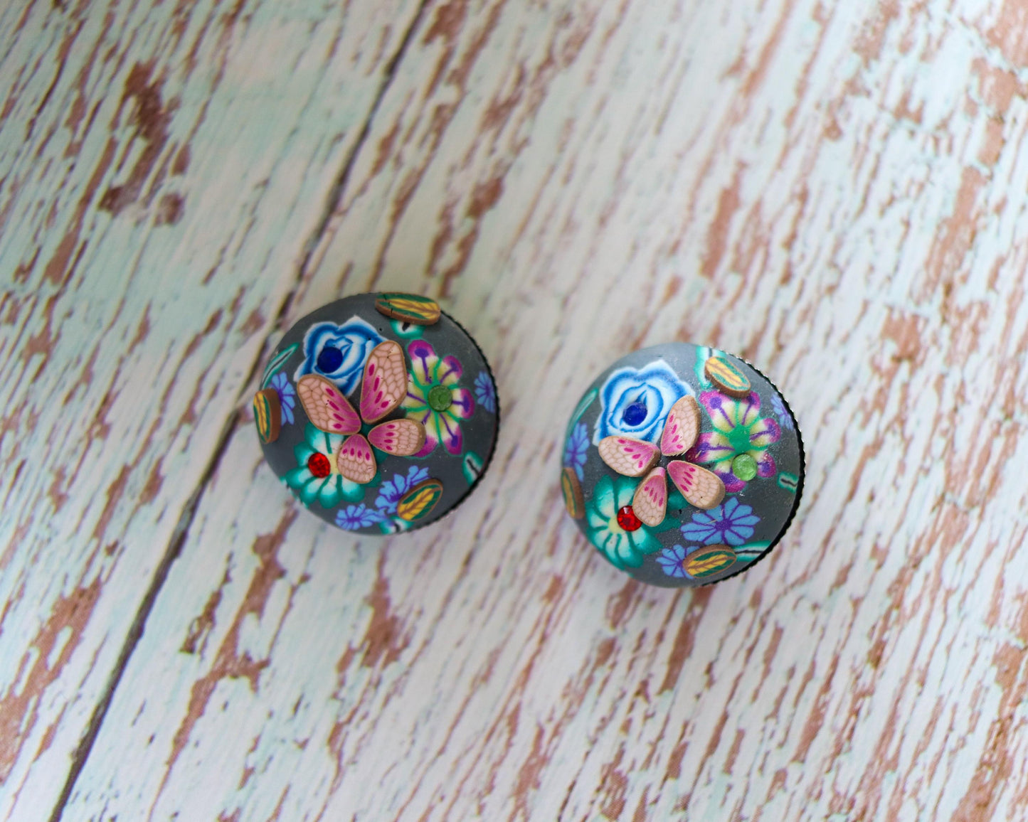 Blue Pink Floral Resin Buttons, Handmade Cute Quirky Butterfly Resin Buttons, 3D Miniature Charms, Jacket Tote Bag Sherwani Buttons, 2 pcs