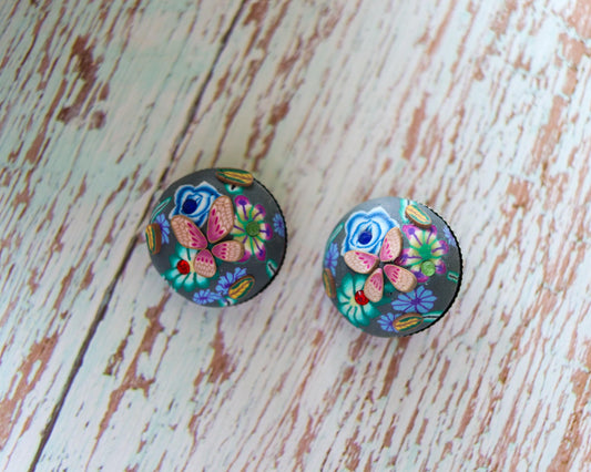 Blue Pink Floral Resin Buttons, Handmade Cute Quirky Butterfly Resin Buttons, 3D Miniature Charms, Jacket Tote Bag Sherwani Buttons, 2 pcs