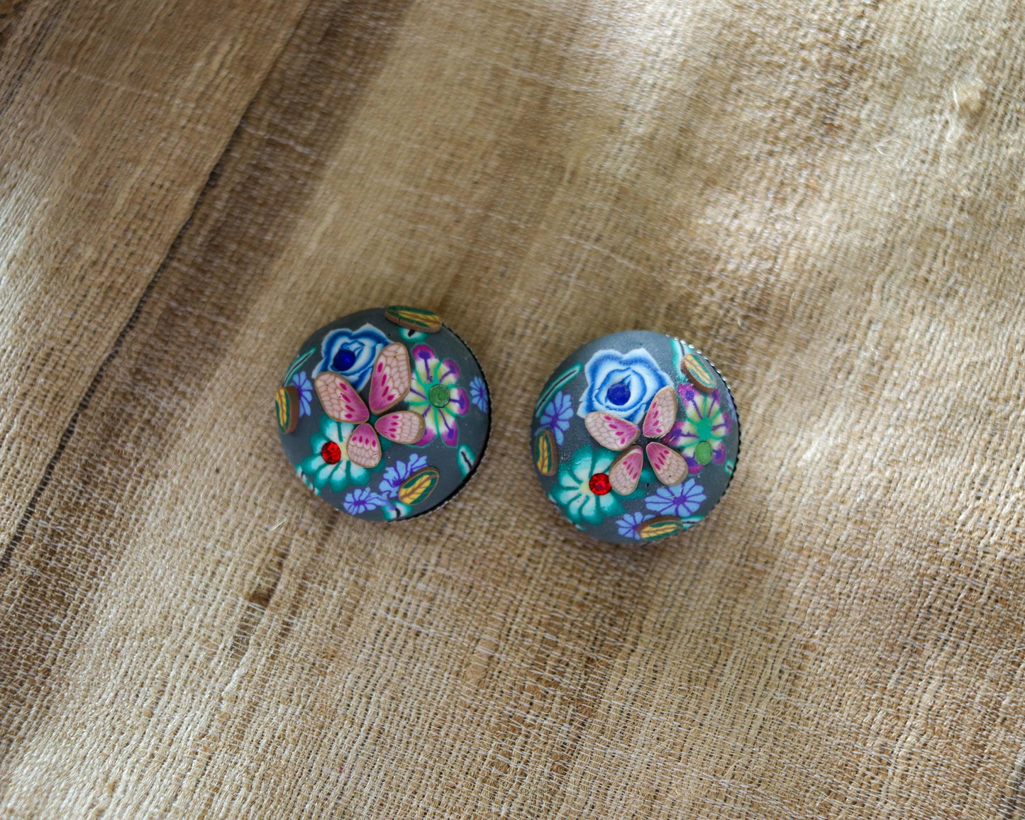 Blue Pink Floral Resin Buttons, Handmade Cute Quirky Butterfly Resin Buttons, 3D Miniature Charms, Jacket Tote Bag Sherwani Buttons, 2 pcs