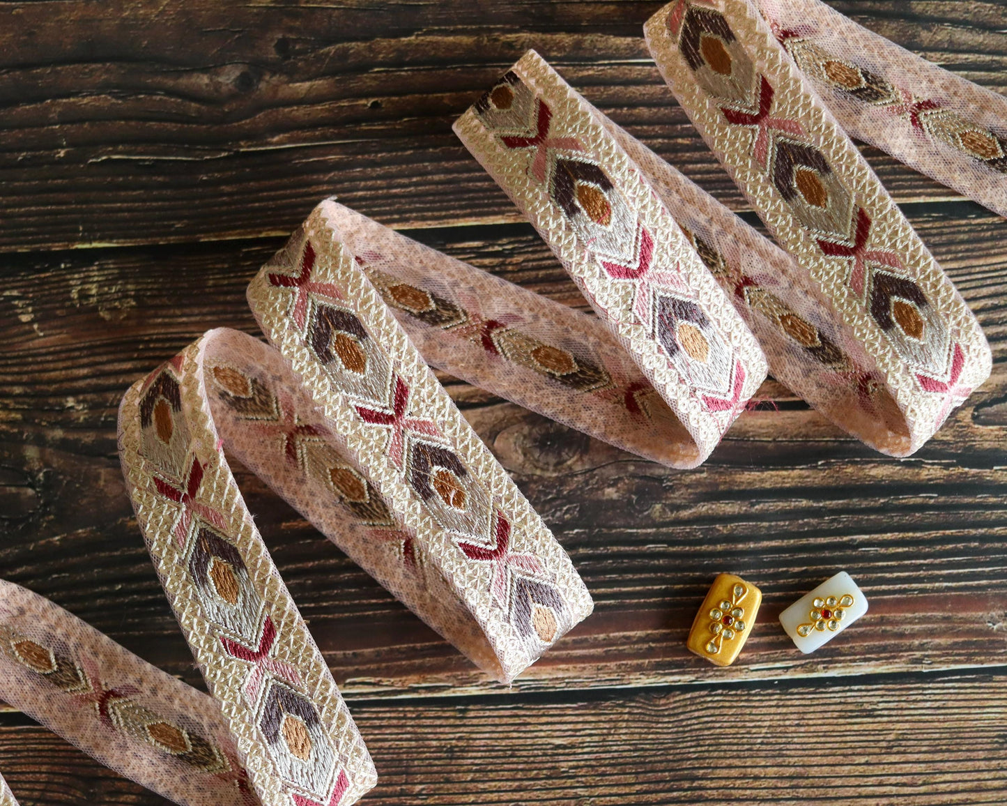 Pastel Net Colourful Embroidered Trim, Pink Grey Border, Geometric Lace, Bridal Designer Indian Fabric Saree Border, インド刺繍リボン, Price/mtr