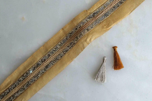 Silver Gold Beaded Handmade Trim, Cutdana Bugle Beads Narrow Border,Silver Gold Fringe Lace,Indian Fabric Trim,Price/mtr