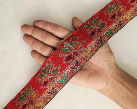 Red Gold Floral Brocade Trim, Indian Jacquard Border, Red Gold Banarasi Paisley Lace, Vintage Style Trim, Banarasi Saree Border, Price/mtr